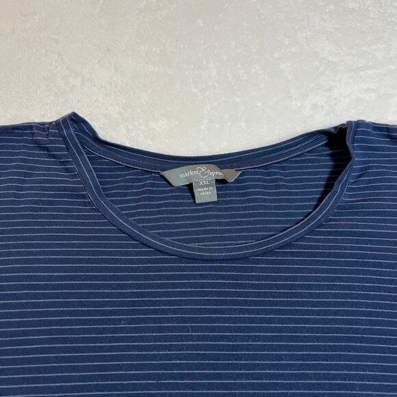 Market & Spruce Crewneck Stripe Stretch T-Shirt Size XXL Casual Nautical - Picture 3 of 7